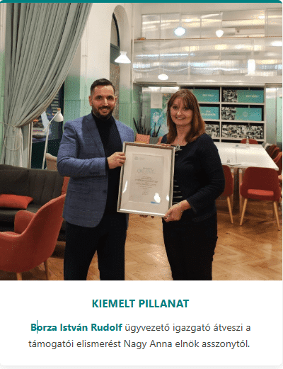 Jótékonysági költöztetés és logisztika - Egyszülős Központ támogatói oklevél átadása